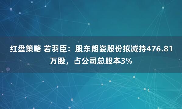 红盘策略 若羽臣：股东朗姿股份拟减持476.81万股，占公司总股本3%