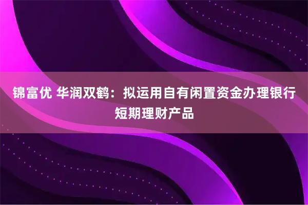 锦富优 华润双鹤：拟运用自有闲置资金办理银行短期理财产品